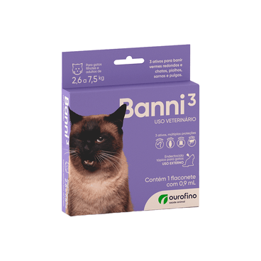Imagem de Banni 3 Antipulgas para Gatos - 2,6kg a 7,5kg - 0,9 ml
