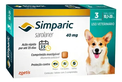 Imagem de Simparic 40mg - 10,1 a 20Kg - Combo 3un