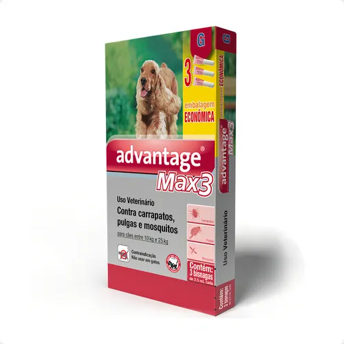 Imagem de Antipulgas Advantage Max3 Cães - 10kg a 25kg - 3un