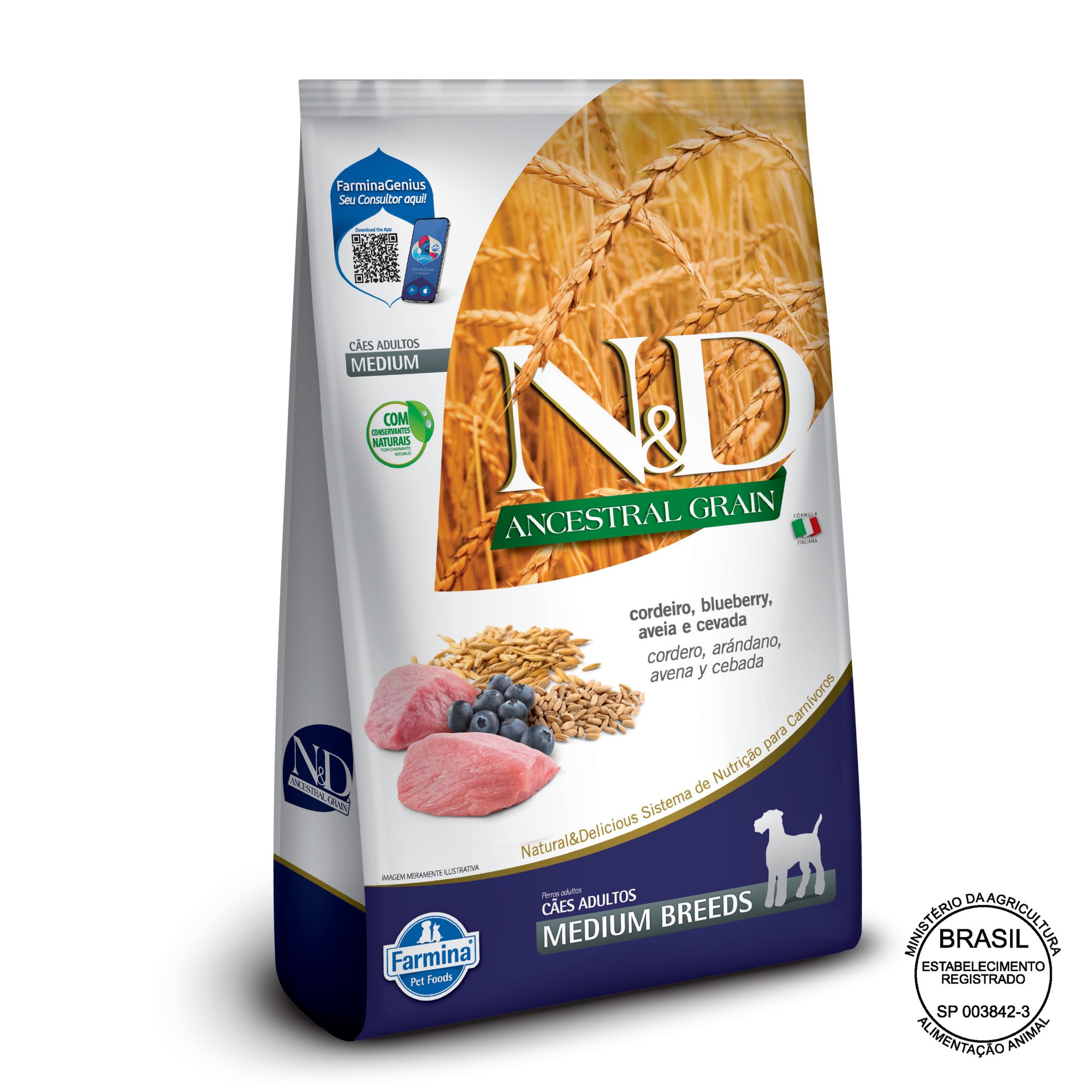 Imagem de N&D Ancestral Grain Cães Adultos de Raças Médias - Cordeiro e Blueberry