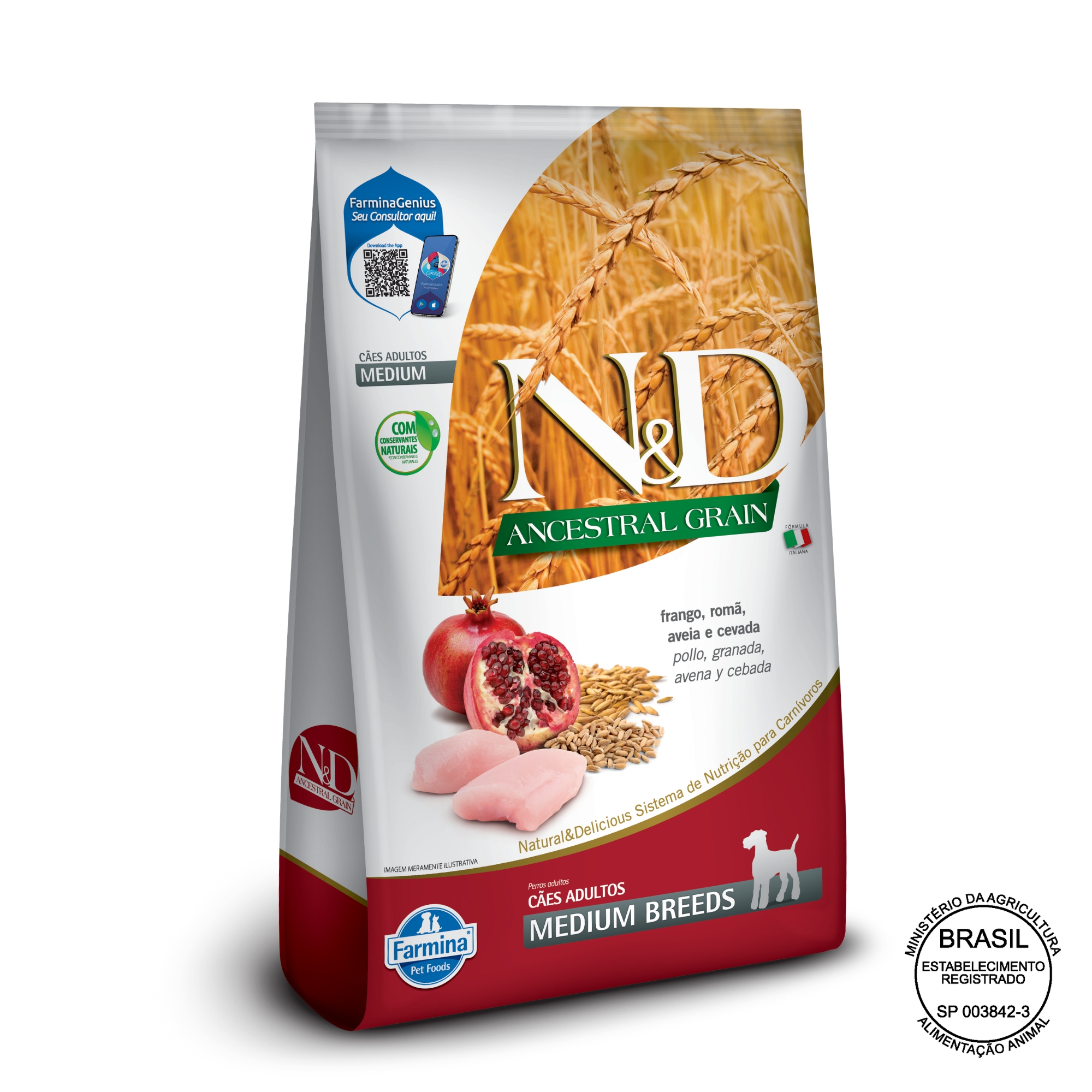 Imagem de N&D Ancestral Grain Cães Adultos de Raças Médias - Frango e Romã