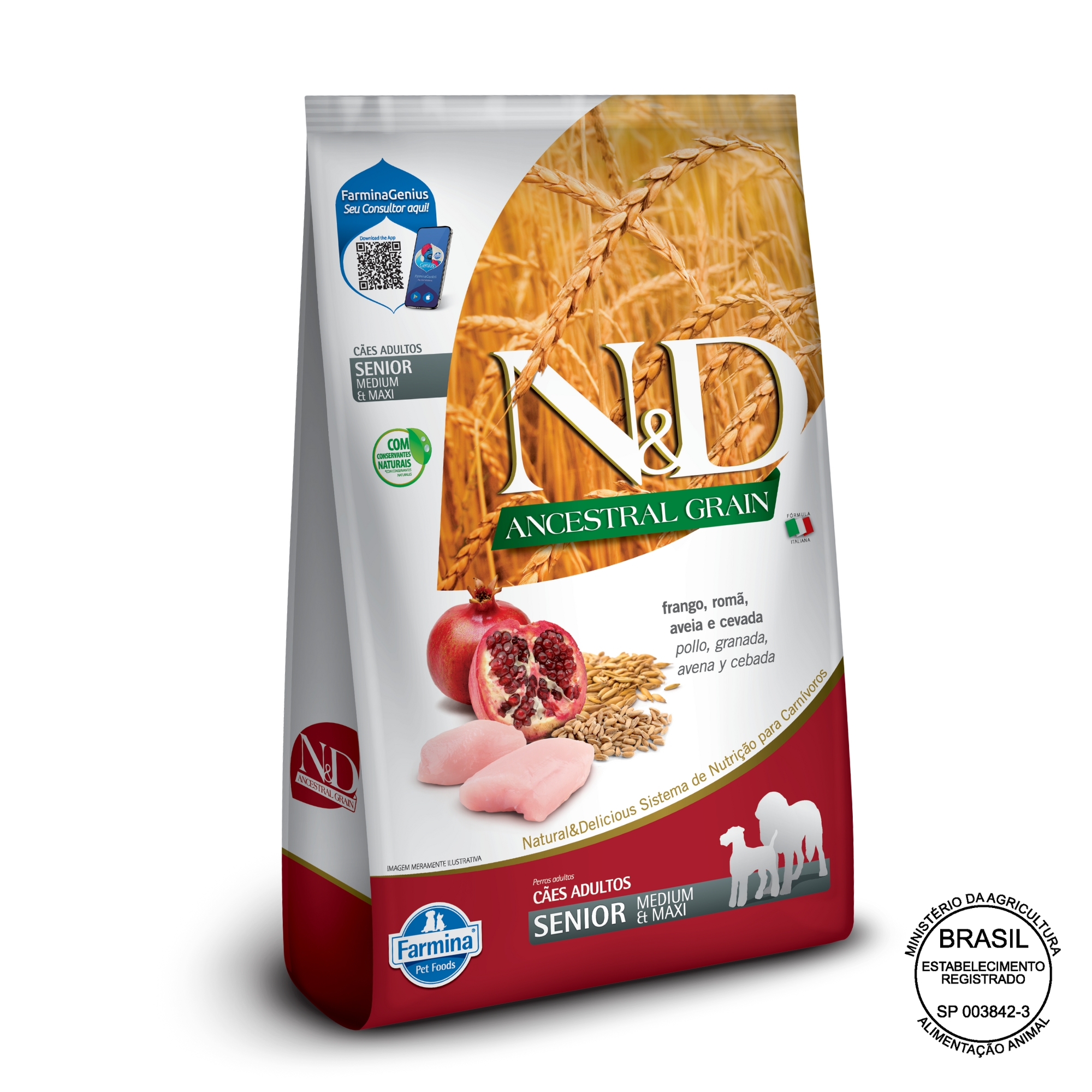 Imagem de N&D Ancestral Grain Cães Sênior de porte Médio - Frango e Romã - 10,1kg